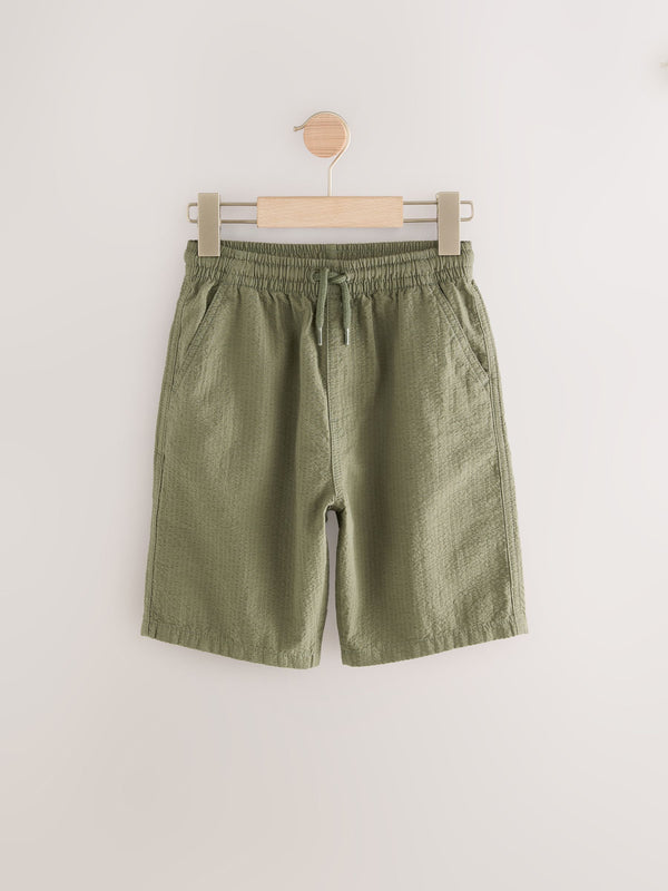 Khaki Green 100% Cotton Textured Woven Pull On Shorts (3-16yrs)