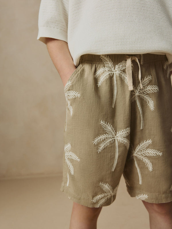 Neutral Palm Trees Textured Pull-On Shorts (3-16yrs)