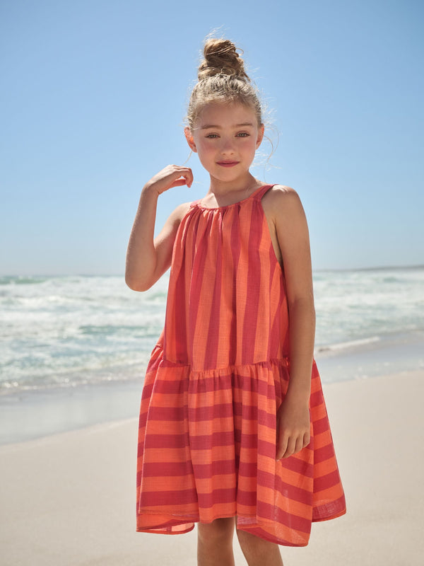 Red/Orange Stripe Summer Dress (3-16yrs)