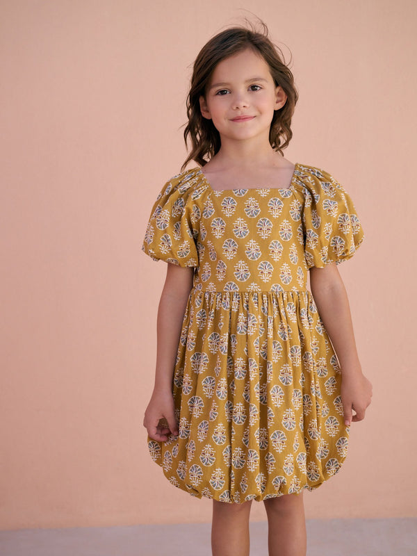 Yellow Printed Puffball Summer Dress (3-16yrs)