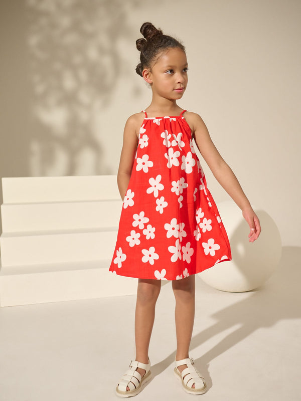 Red Floral 100% Cotton Summer Dress (3-16yrs)