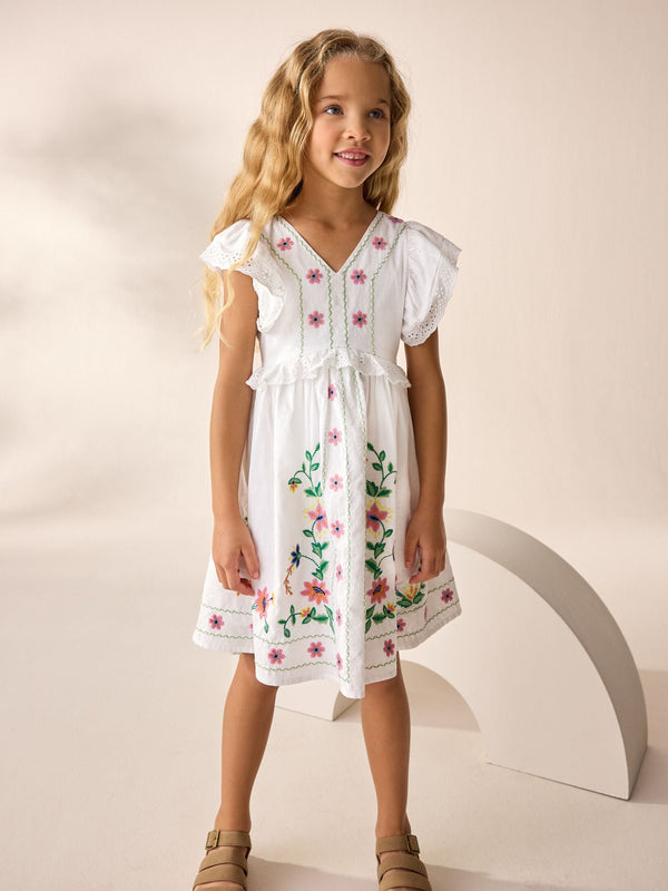 White Embroidered Summer Dress (3-16yrs)