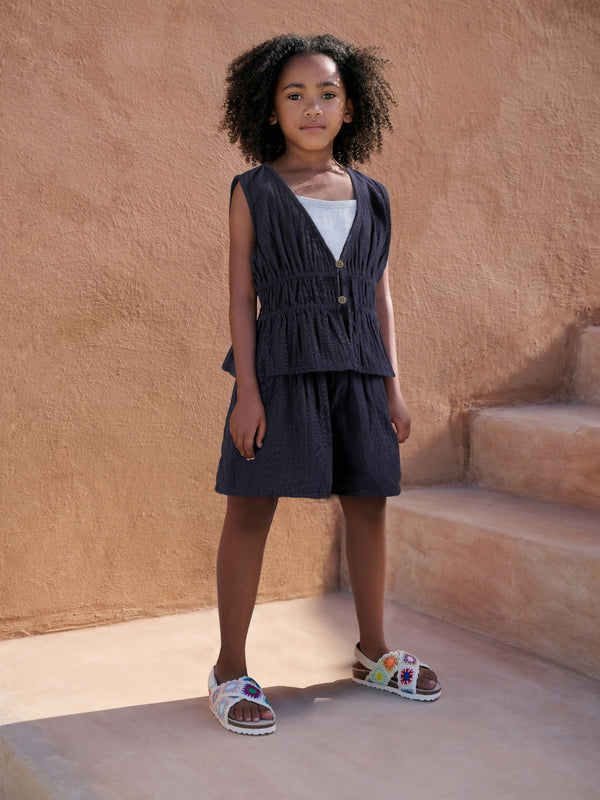 Navy Blue 100% Cotton Waistcoat, Shorts And Vest Top Set (3-16yrs)