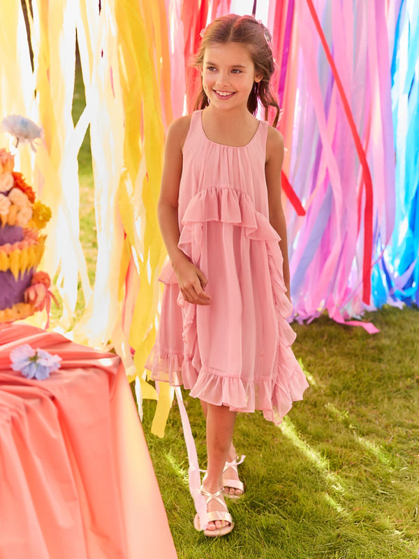 Pink Chiffon Ruffle Summer Dress (3-16yrs)