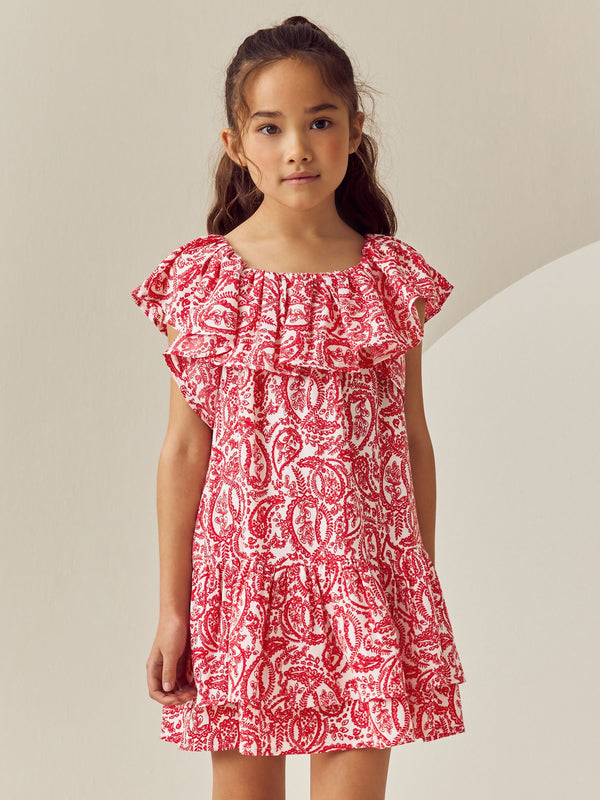 Red Paisley Frill Summer Dress (3-16yrs)