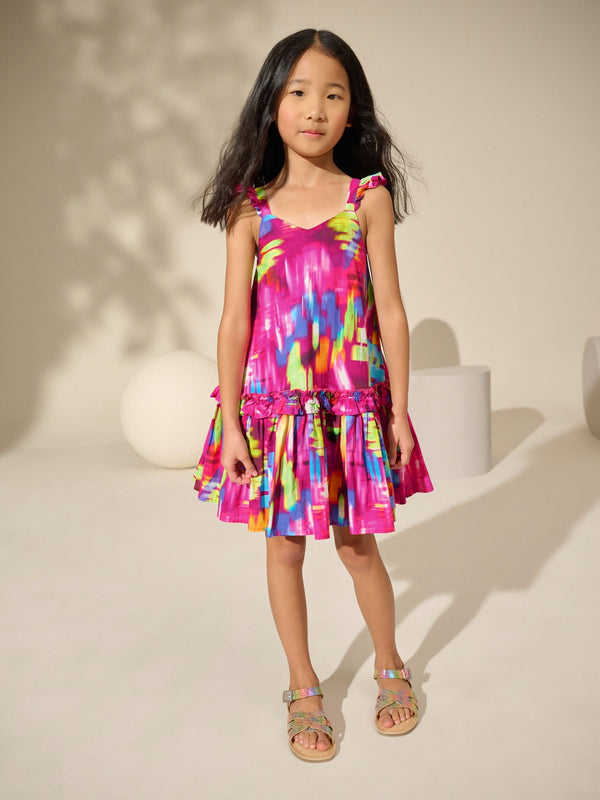 Purple Blur Printed Summer Dress (3-16yrs)