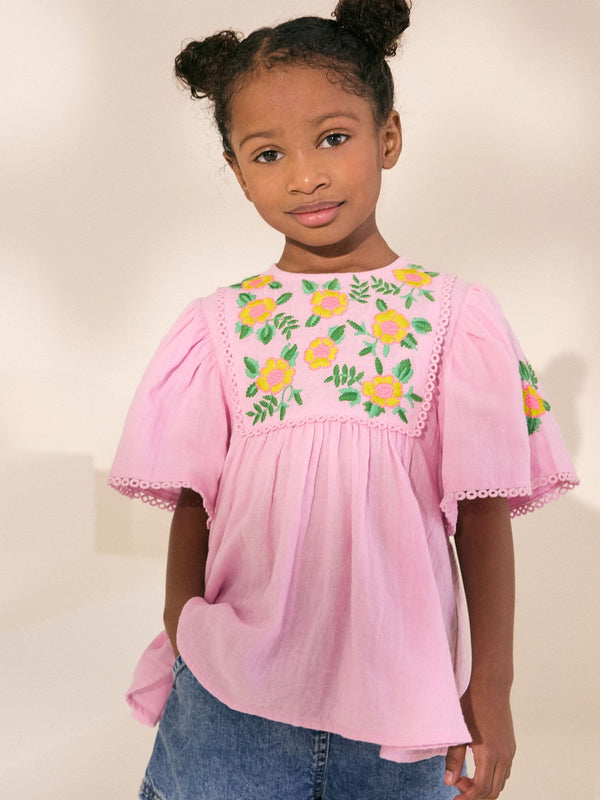 Lilac Purple 100% Cotton Embroidered Blouse (3-16yrs)