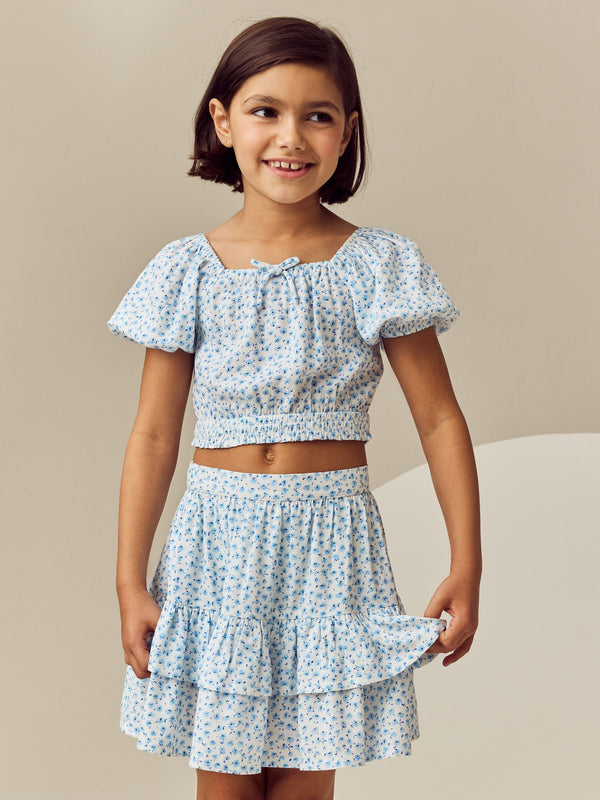 Blue Ditsy Top and Skirt Set (3-16yrs)