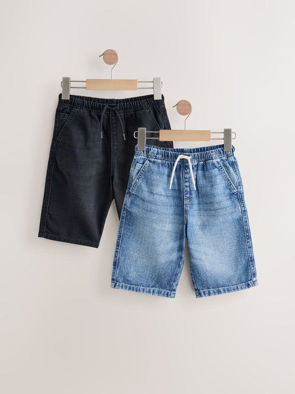 Mid Blue/Black Bermuda Pull On Denim Shorts 2 Pack (3-16yrs)
