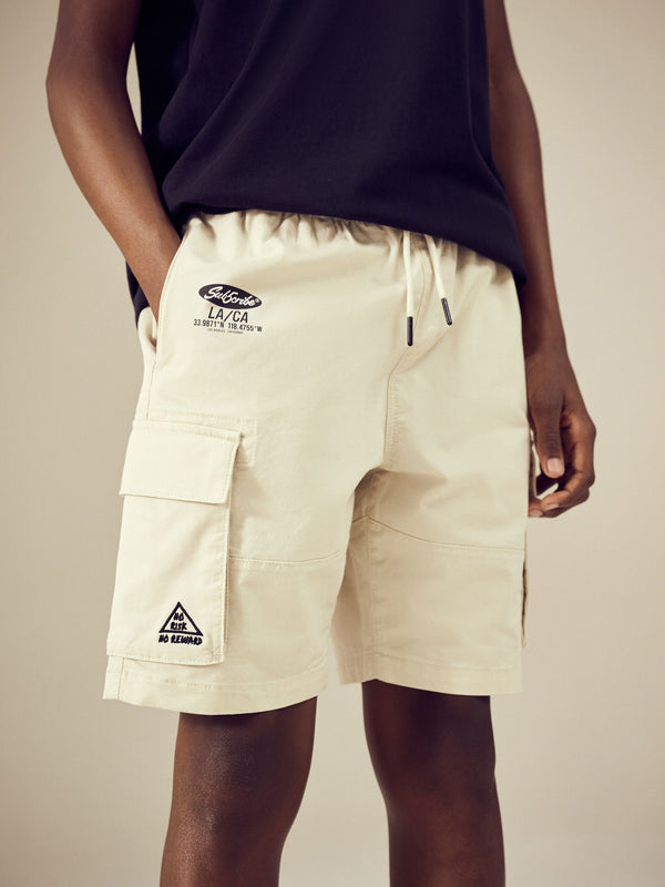 Ecru Graffiti Printed Single Cargo Shorts (3-16yrs)