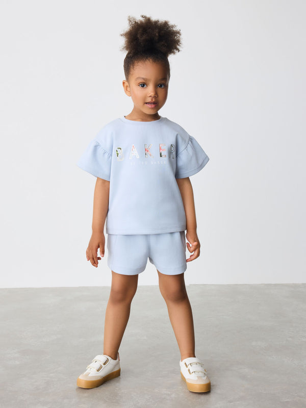 Baker by Ted Baker Blue Frill Sleeve Top and Cargo Shorts Set