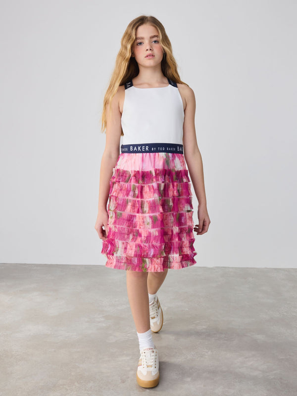 Baker by Ted Baker Pink 3D Mesh Tiered Cross Back Mockable Dress