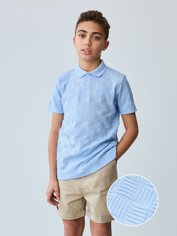 Baker by Ted Baker Blue Textured 100% Cotton Polo Shirt
