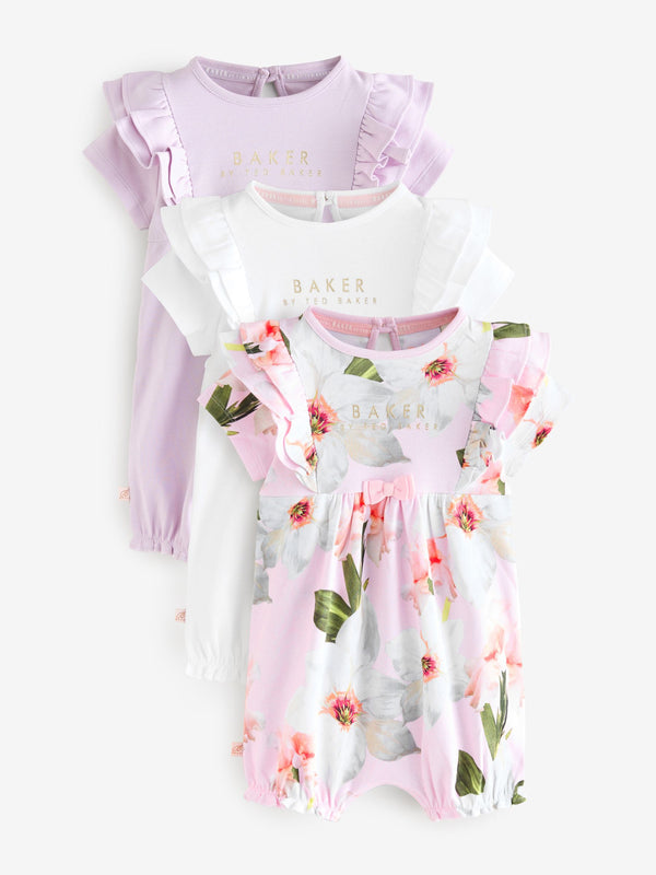 Baker by Ted Baker Multi Print 100% Cotton Rompers 3 Pack