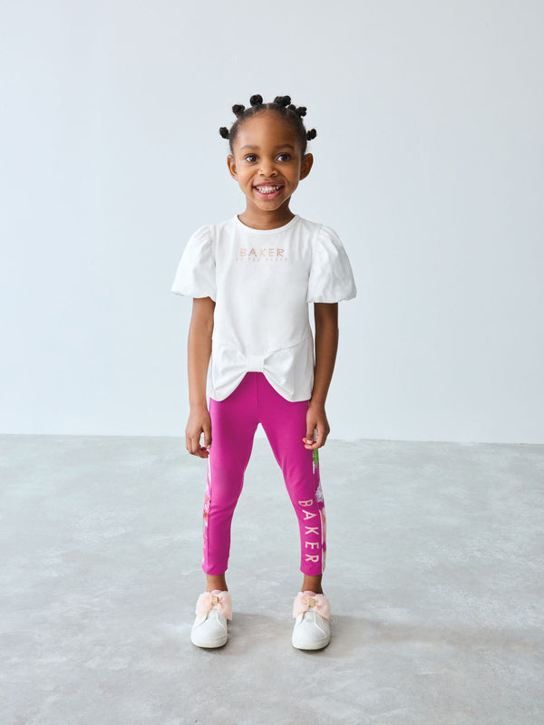 Baker by Ted Baker Pink 2 Piece T-Shirt and Floral Print Leggings Set