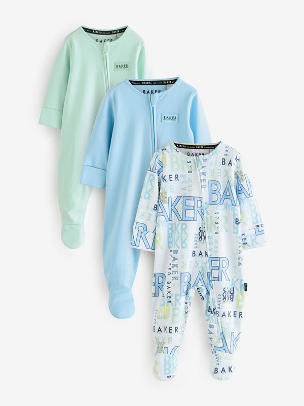 Baker by Ted Baker Blue/Green 100% Cotton Sleepsuits 3 Pack