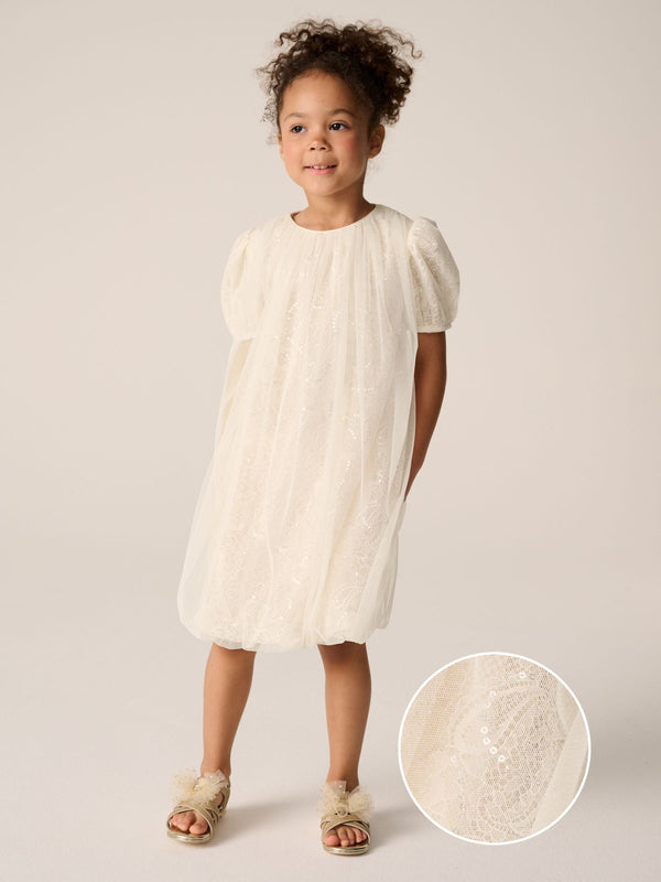 Baker by Ted Baker Cream Sequin Lace Mesh Bubble Hem Dress