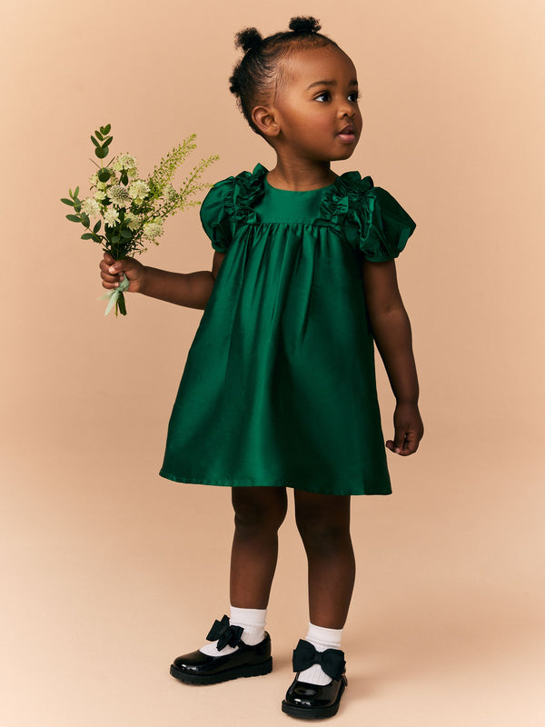Green Taffeta Ruffle Party Dress (3mths-8yrs)