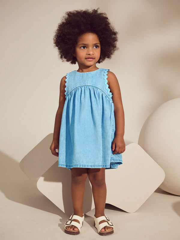 Blue Denim Ric Rac 100% Cotton Sleeveless Summer Dress (3mths-8yrs)