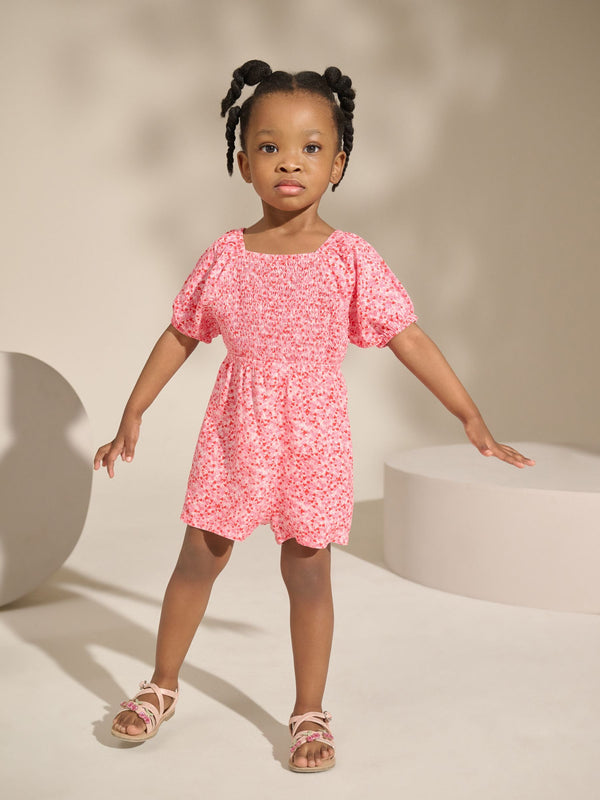 Pink Ditsy Shirred Playsuit (3mths-8yrs)