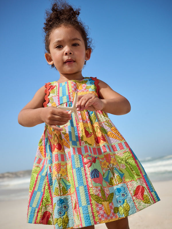 Multi Print Ric Rac Sleeveless 100% Cotton Dress (3mths-8yrs)