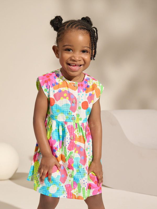 Rainbow Doodle Button Through Summer Dress (3mths-10yrs)