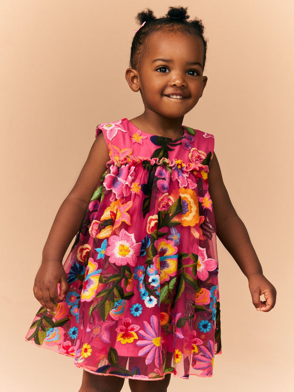 Bright Pink Embroidered Party Dress (3mths-8yrs)