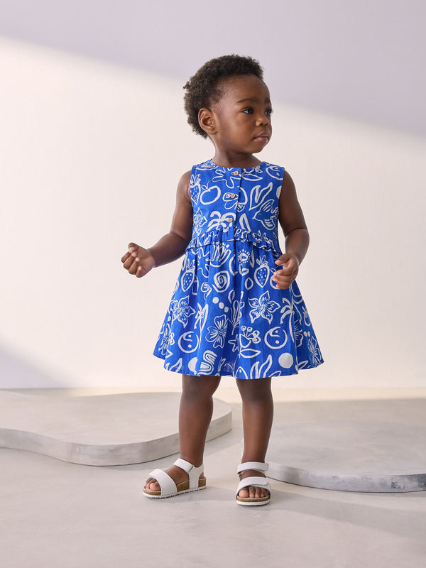Cobalt Blue Sleeveless Peplum 100% Cotton Dress (3mths-8yrs)