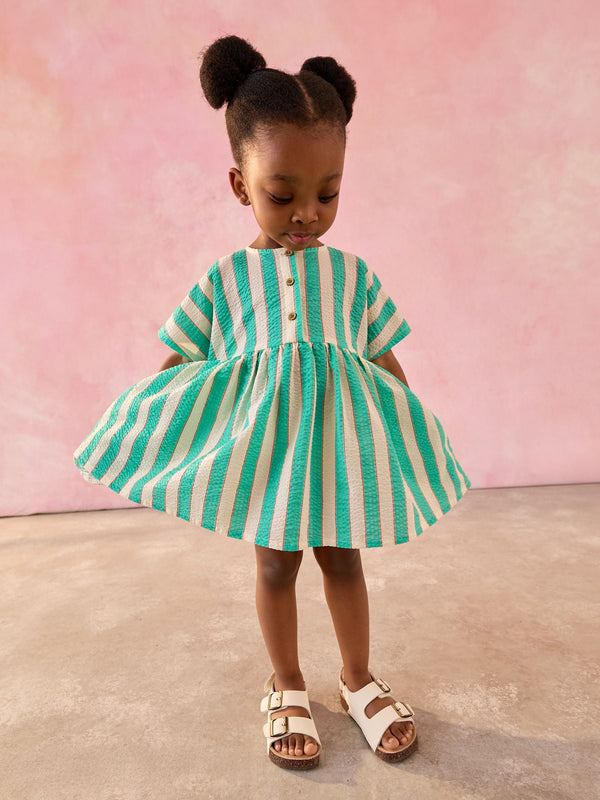 Green/White Stripe Relaxed Summer Dress (3mths-8yrs)