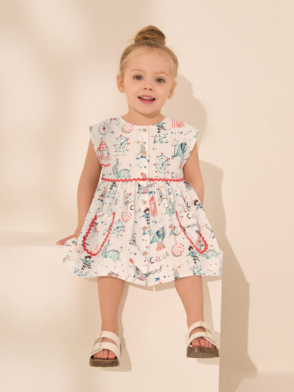 Ecru Cream Circus Button Through Summer Summer Dress (3mths-10yrs)