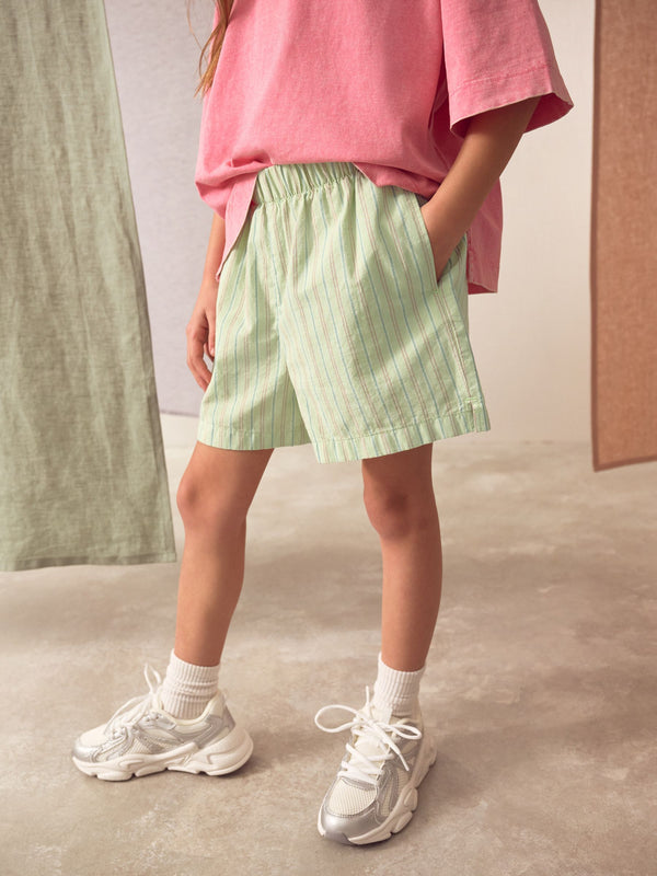 Green 100% Cotton Stripe Shorts (3-16yrs)