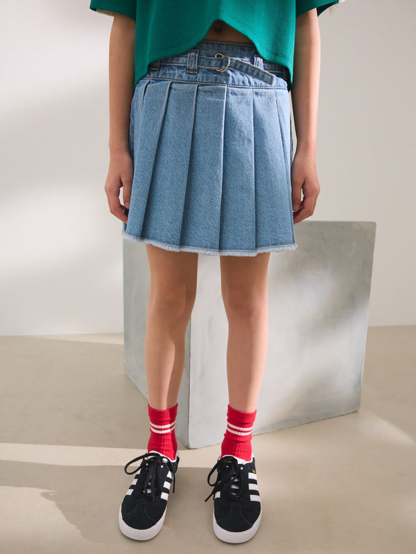 Light Blue Denim Denim Pleated Skirt (3-16yrs)