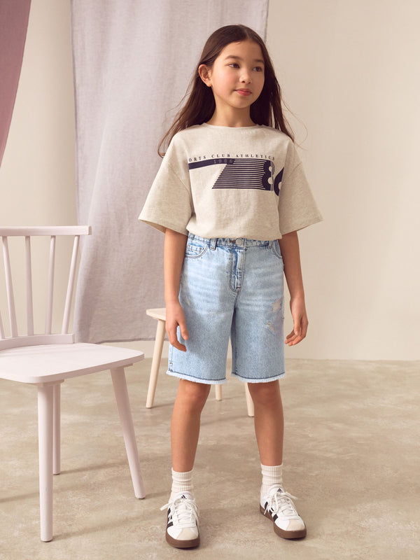 Light Blue Distressed Denim 100% Cotton Shorts (3-16yrs)