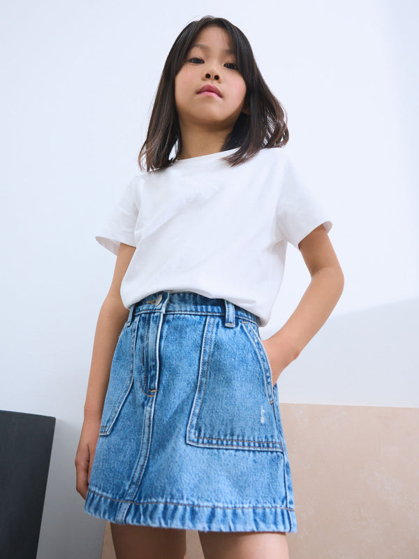 Mid Blue 100% Cotton Denim Skirt (3-16yrs)
