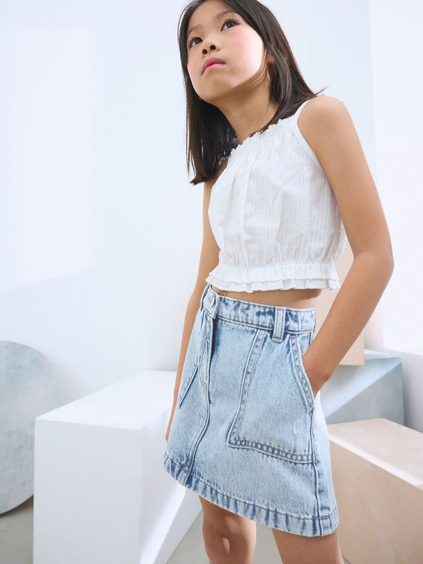 Light Blue 100% Cotton Denim Skirt (3-16yrs)
