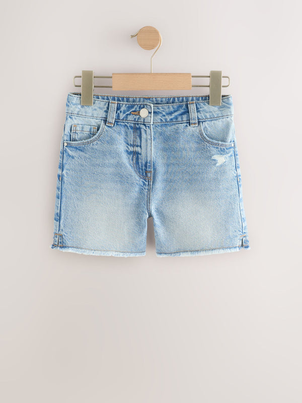 Mid Blue Longer Length Frayed Edge Denim Shorts (3-16yrs)
