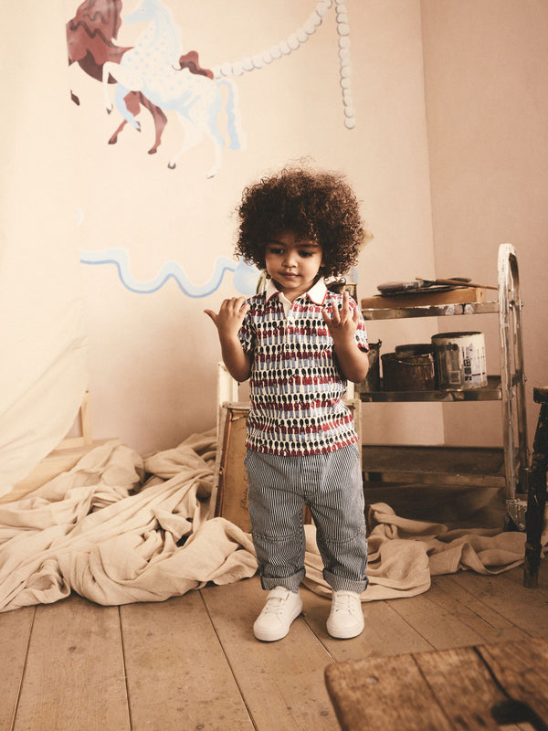 Navy/Red Cath Kidston 100% Cotton All-Over-Print Short Sleeve Polo Shirt (3mths-7yrs)