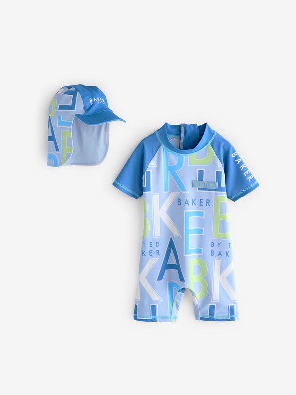 Baker by Ted Baker Blue Sunsafe Swimsuit and Hat Set