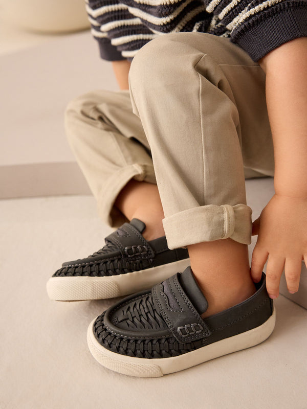 Charcoal Grey Woven Loafers