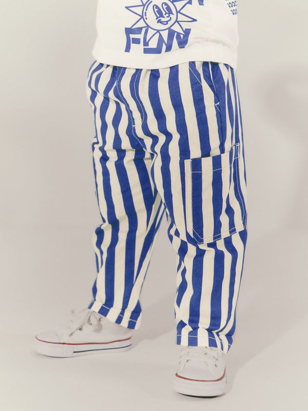 Blue/White Stripe Side Pocket Pull On Trousers (3mths-7yrs)