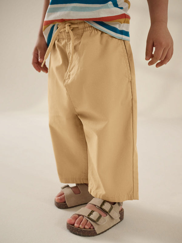 Ochre Yellow Wide Leg 100% Cotton Chino Trousers with Elasticated Waist (3mths-7yrs)