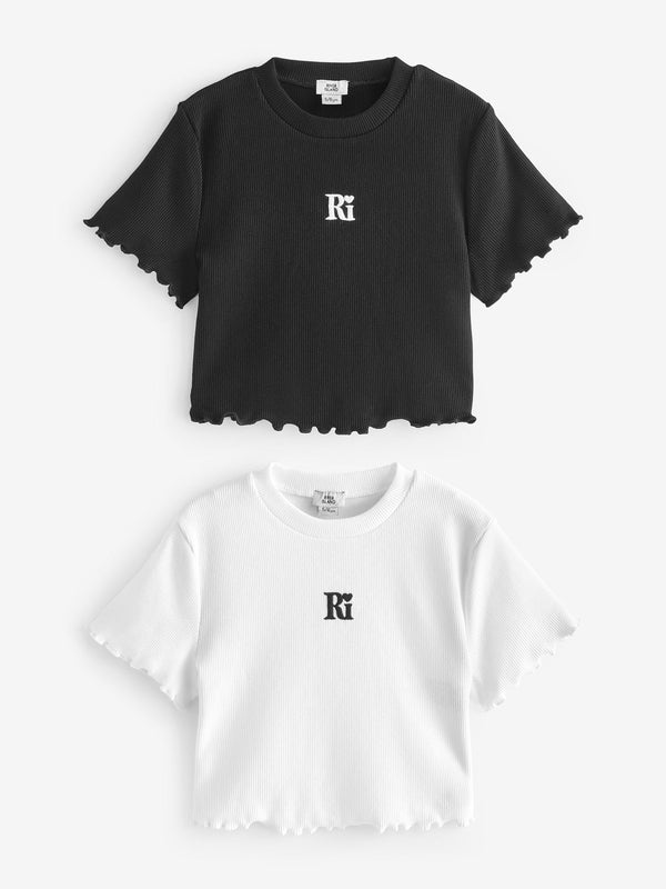 River Island Black Lettuce Hem 100% Cotton T-Shirts 2 Pack
