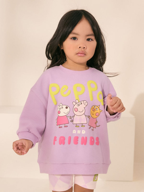 Purple Peppa Pig Crew Sweatshirt & Cycle Shorts Set (6mths-7yrs)
