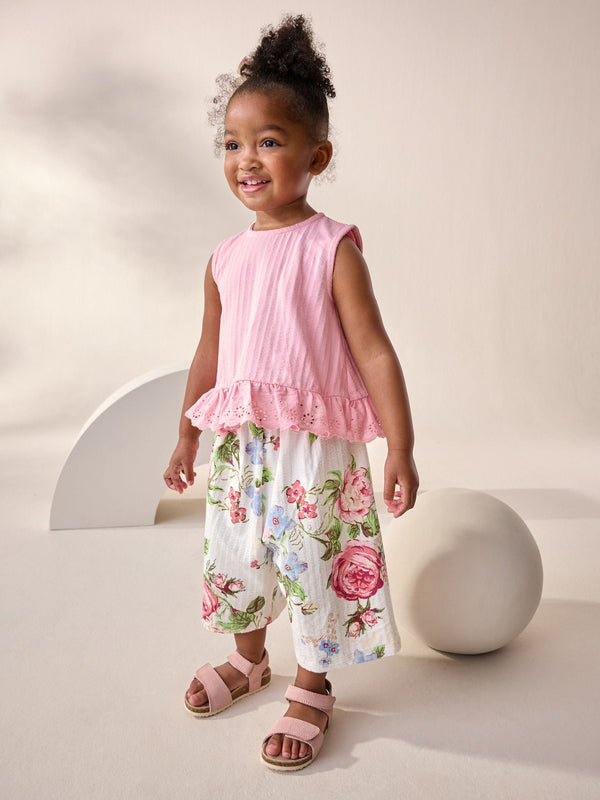 Pink Floral Frill Vest and Wide Leggings Set (3mths-7yrs)