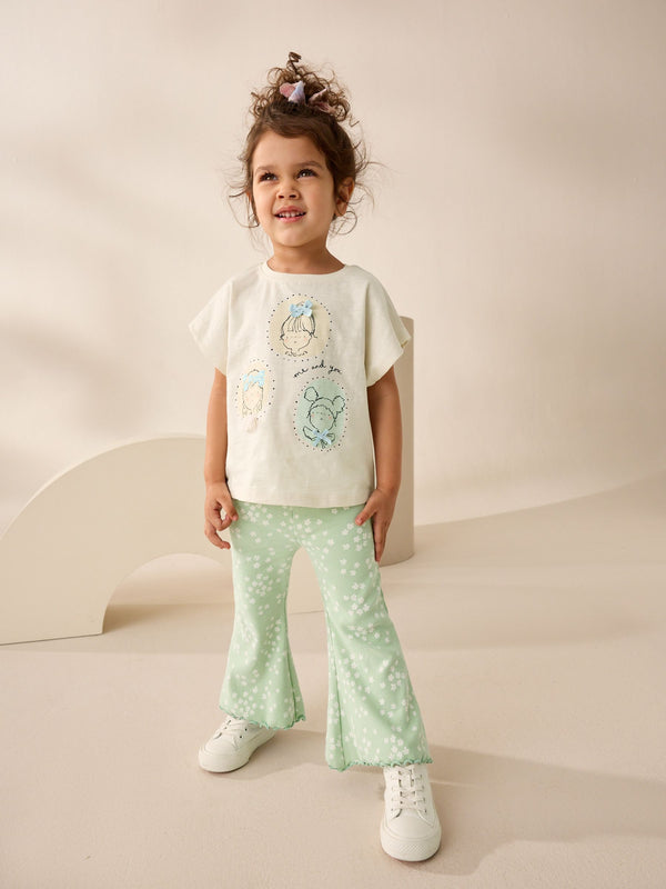 Ecru/Blue Girls Short Sleeve T-Shirt and Flare Leggings Set (3mths-7yrs)