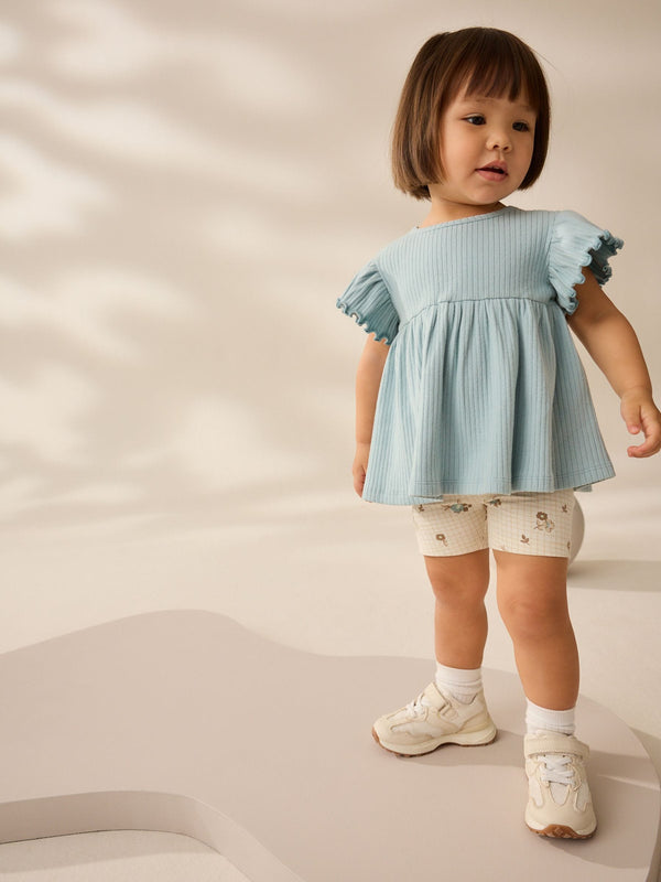 Blue Ditsy Floral Print Short Sleeve Peplum Top and Cycle Shorts Set (3mths-7yrs)
