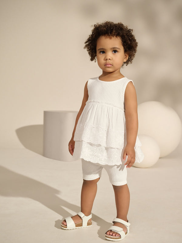 Cream Broderie Vest and Cycle Shorts Set (3mths-7yrs)