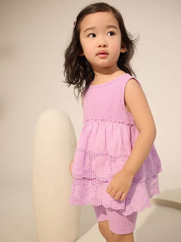 Lilac Purple Broderie Vest and Cycle Shorts Set (3mths-7yrs)