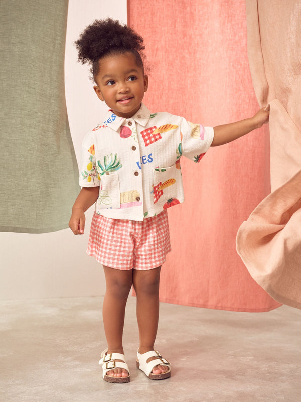 Red Gingham Holiday Print 100% Cotton Short Sleve Shirt and Shorts Set (3mths-7yrs)