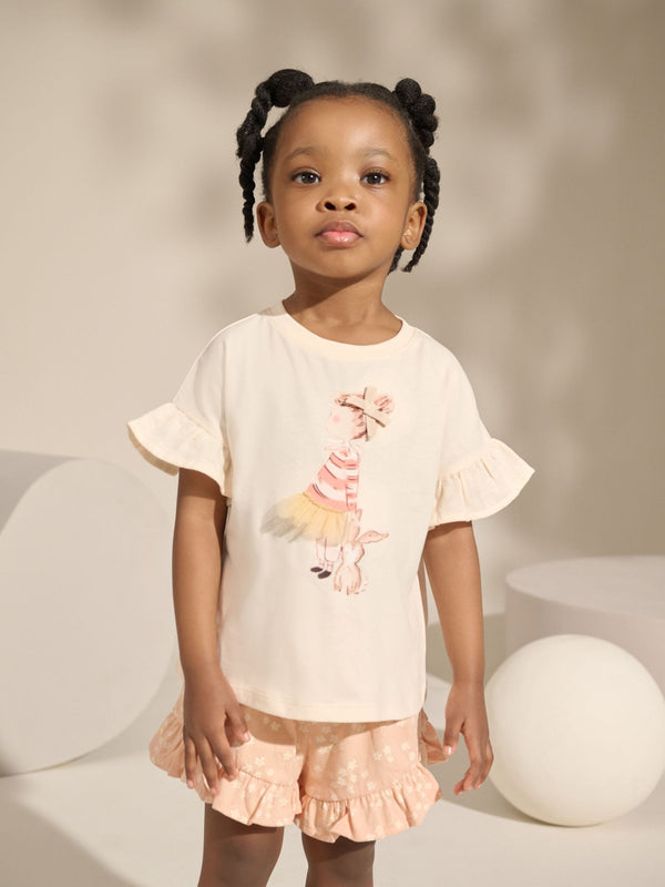 Pink Ballet Girl and Bunny Short Sleeve T-Shirt and Shorts Set (3mths-7yrs)